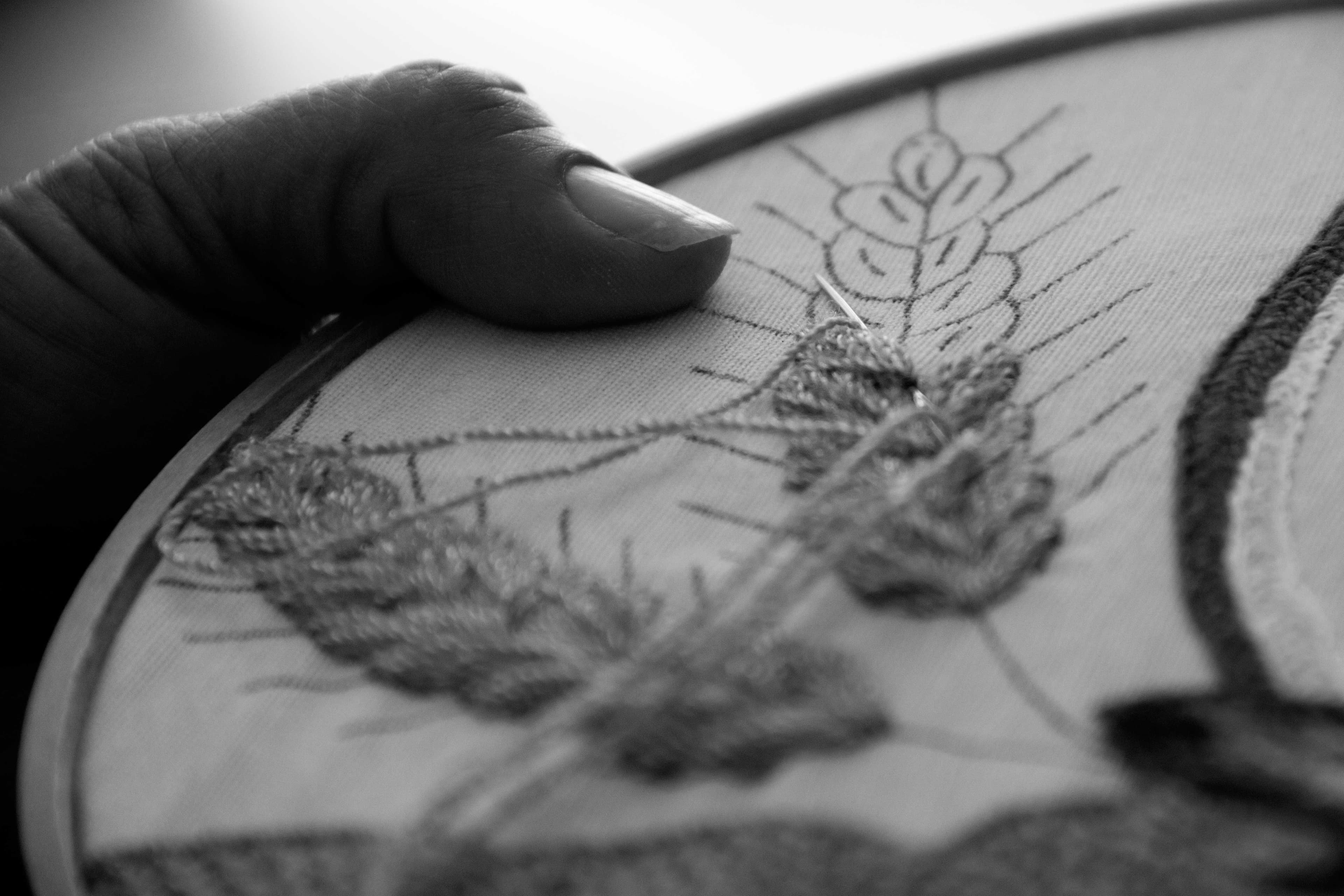 Close-up of detailed embroidery craftwork